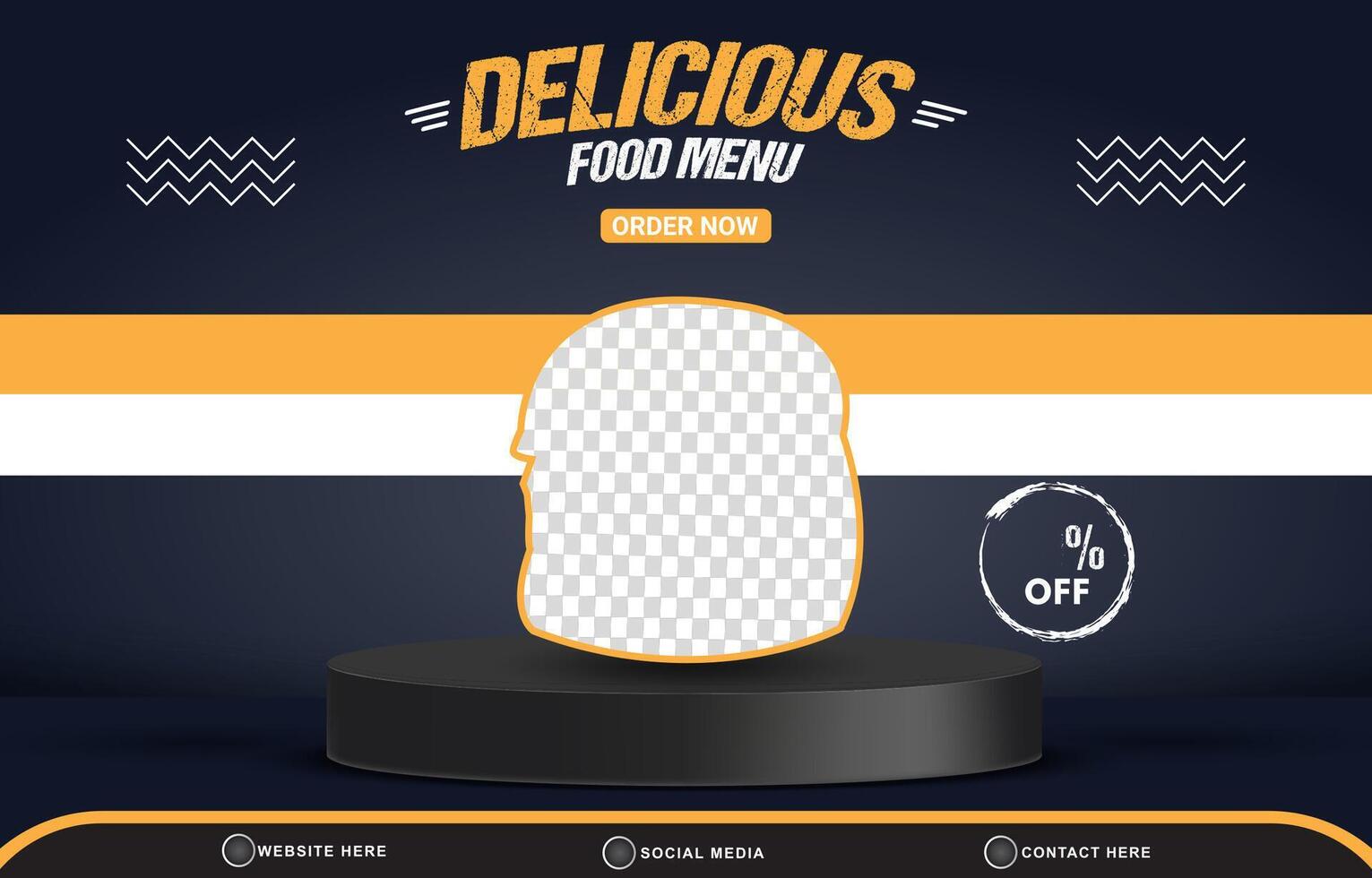food menu discount template banner with copy space 3d podium for product sale with abstract gradient blue background design vector