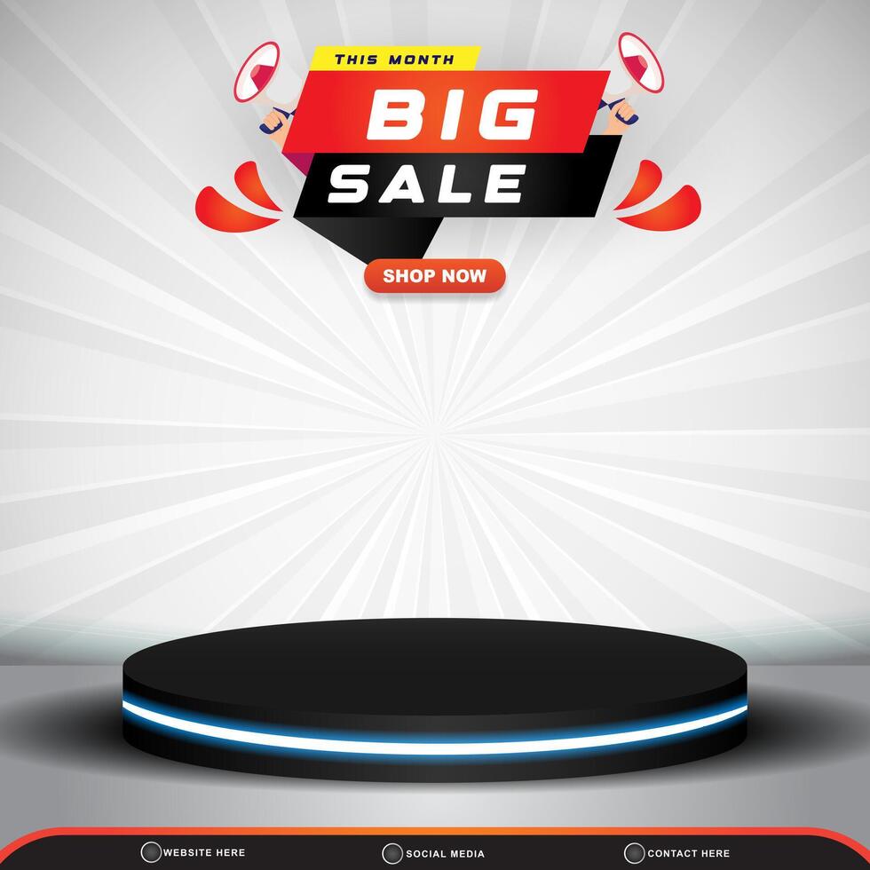 big sale discount for social media post template banner with blank space 3d podium for product sale with abstract gradient white background design vector
