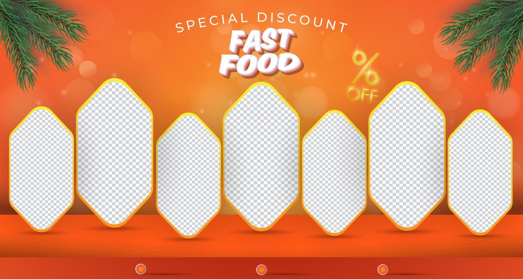 fast food sale discount with landscape template banner and copy space frame for product sale with abstract gradient orange background design vector