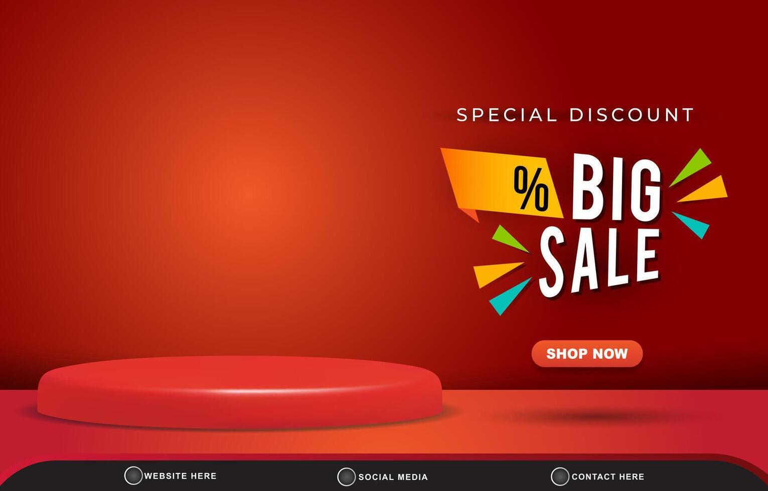 special discount big sale with landscape social media post tempate banner with copy space 3d podium for product sale with abstract gradient red background design vector