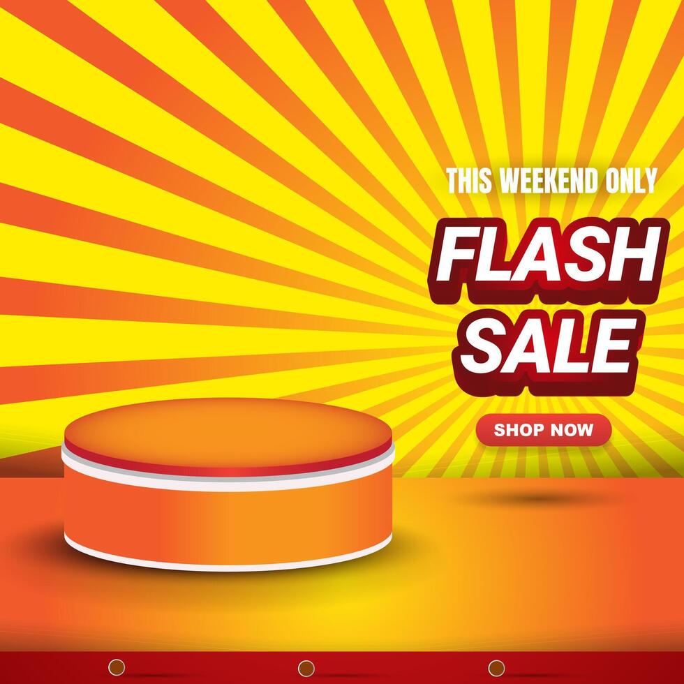 flash sale square banner for social media post with copy space 3d podium for product sale with abstract gradient red and orange background design vector