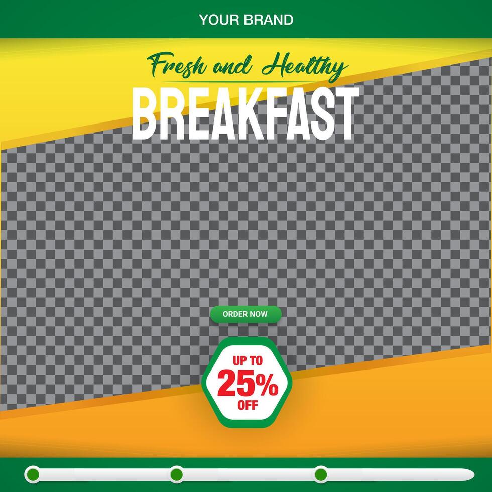 fresh and healthy food menu square banner for social media post with copy space frame for food sale with abstract gradient green and yellow background design vector