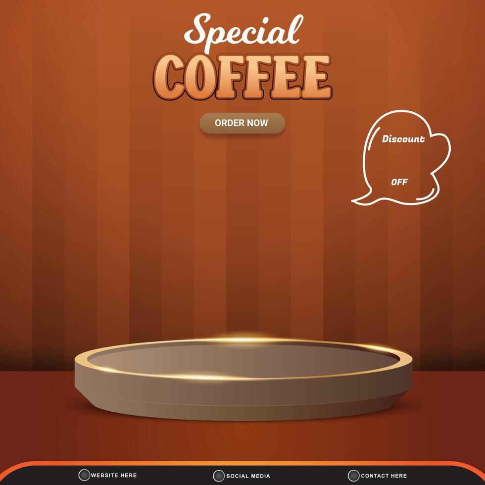 special drink discount square social media post template banner with copy space 3d podium with abstract gradient brown background design vector
