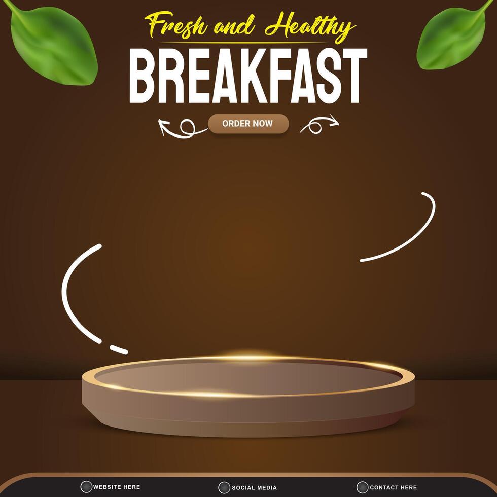fresh food discount square social media post template banner with copy space 3d podium with abstract gradient brown background design vector