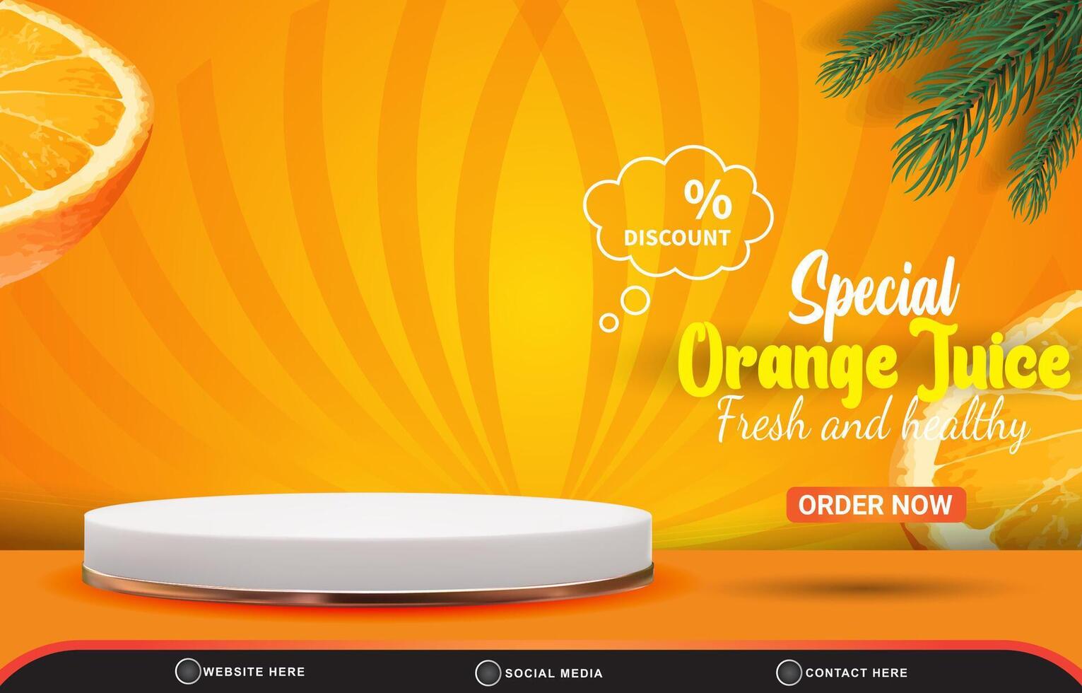 special fresh drink sale discount with landscape social media post tempate banner with copy space 3d podium with abstract gradient orange and yellow background design vector