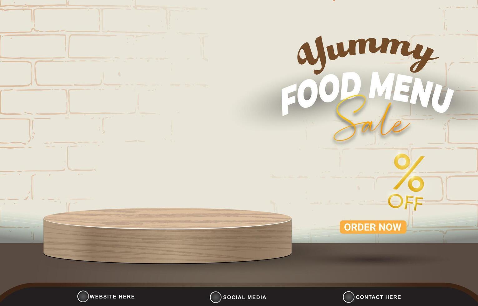 new food menu sale discount with landscape social media post tempate banner with copy space 3d podium for food sale with abstract gradient brown and white background design vector