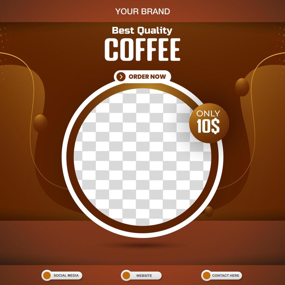 best coffee square banner for social media post with copy space frame for product sale with abstract gradient brown background design vector
