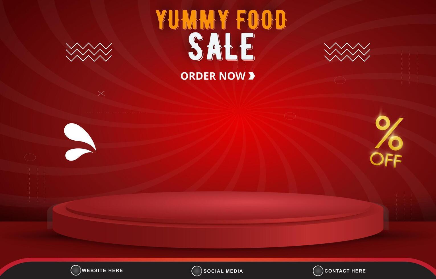 food menu sale landscape social media post tempate banner with copy space 3d podium for food sale with abstract gradient red background design vector
