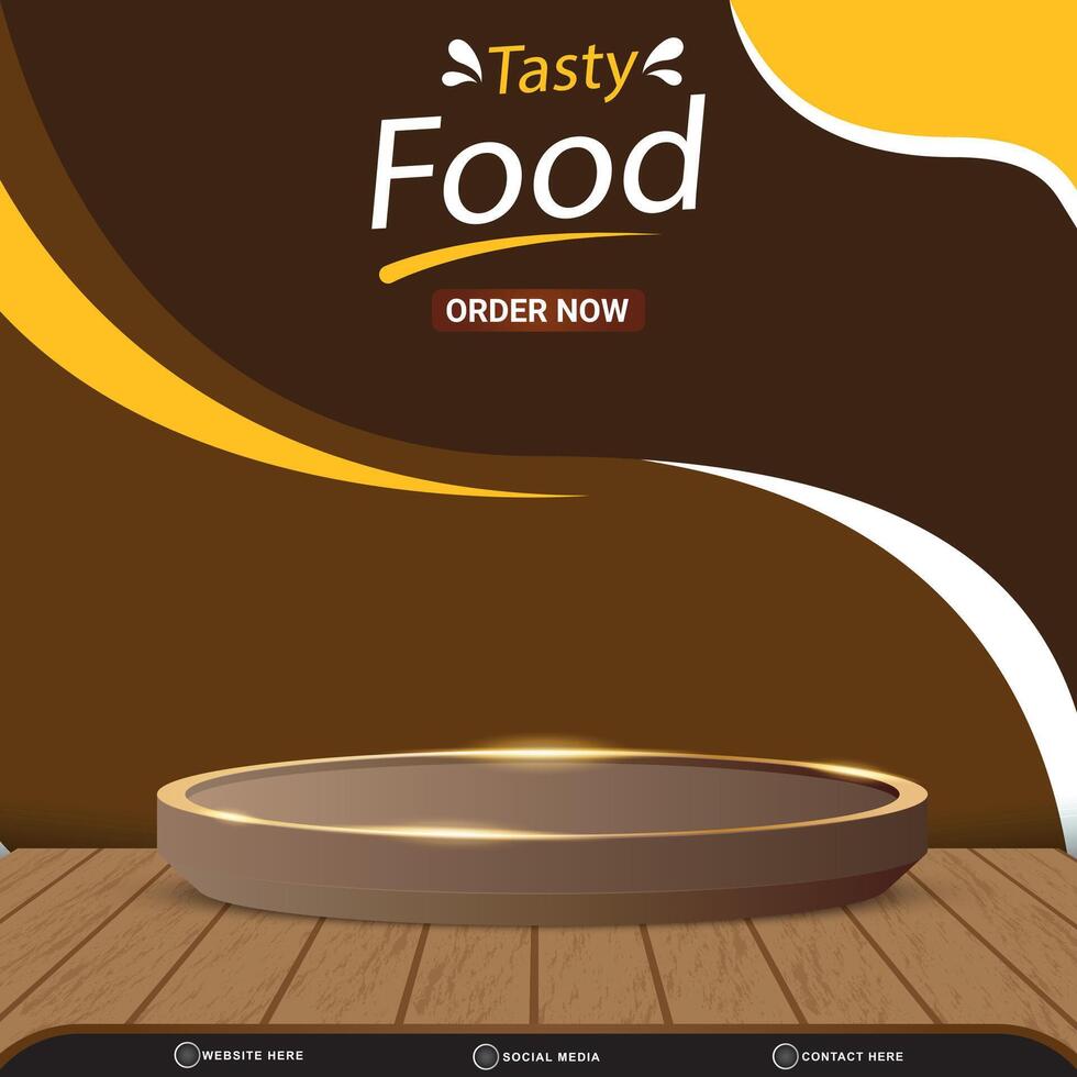 tasty food sale discount square social media post template banner with copy space 3d podium with abstract gradient brown background design vector