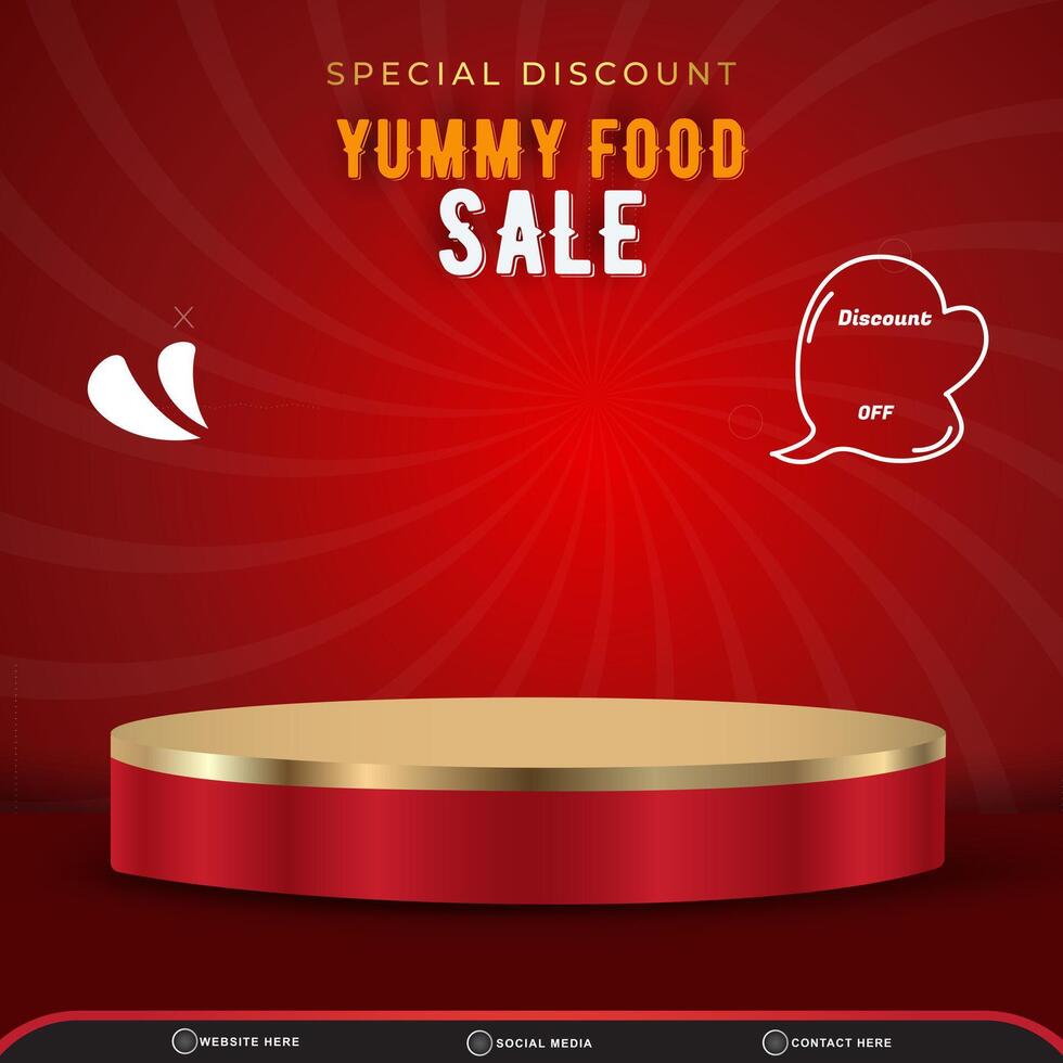 special discount food menu sale square social media post template banner with copy space 3d podium with abstract gradient red background design vector