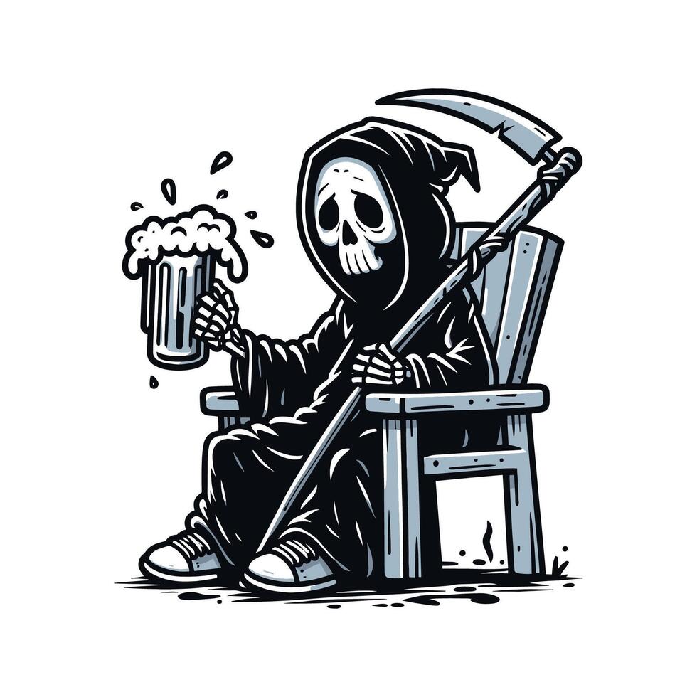 Grim Reaper hold Beer illustration vector
