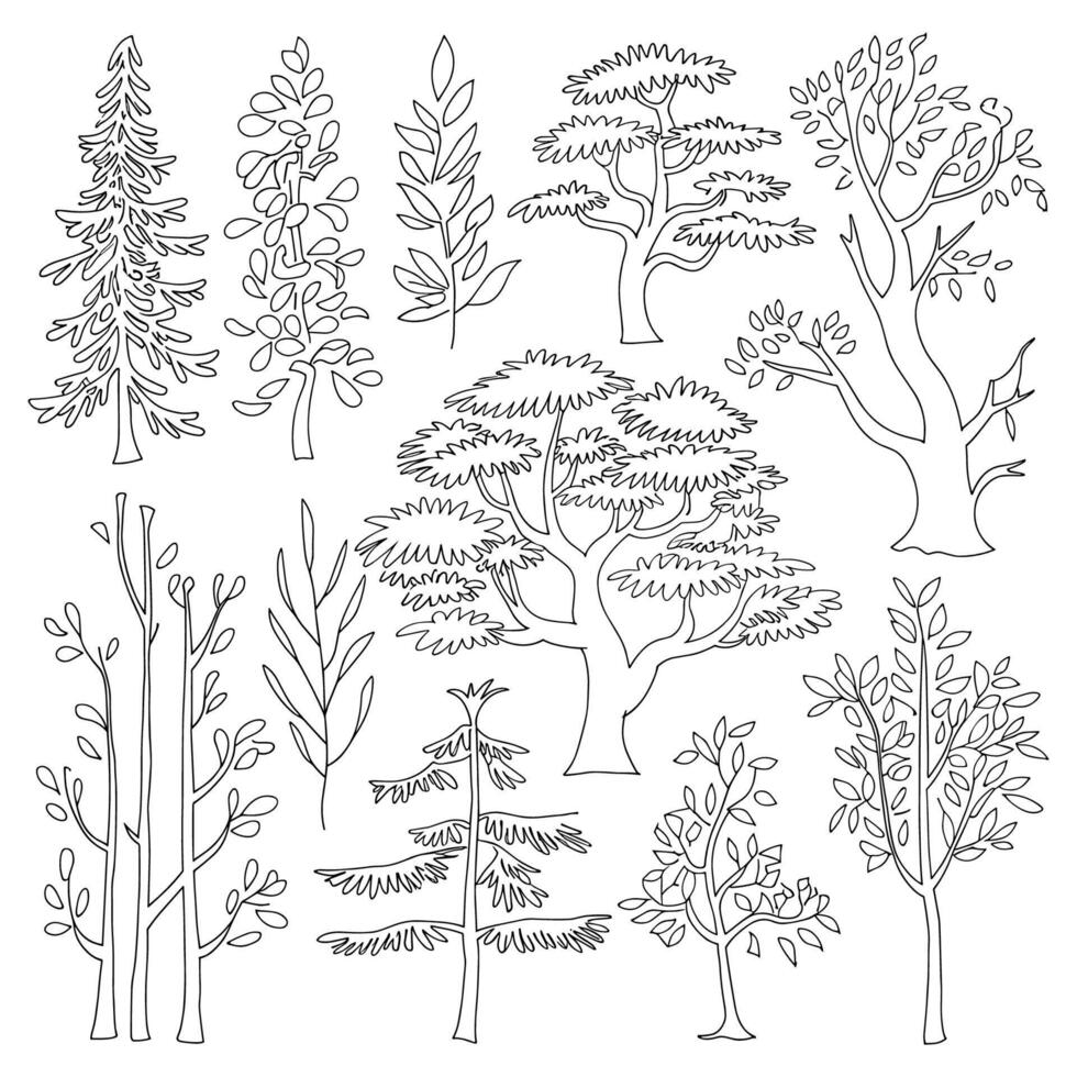 Tree sketch Collection in Various Shapes vector