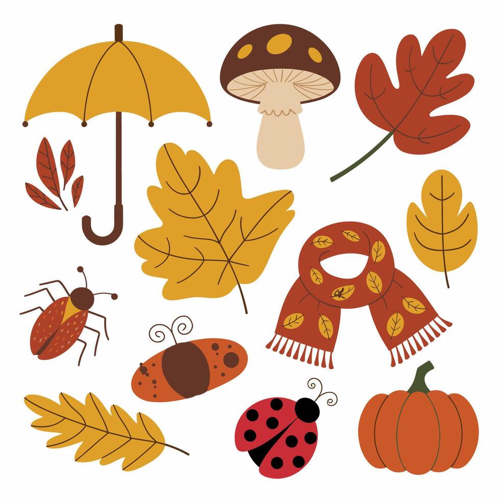 Hand drawn set of autumn badges cliparts stickers Cute and cozy illustrations vector