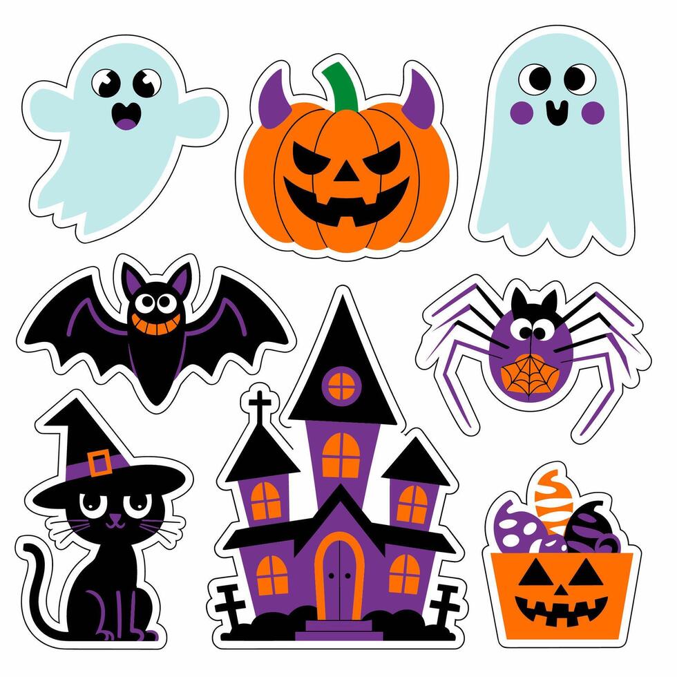 Creepy and Cute Halloween Sticker Collection vector