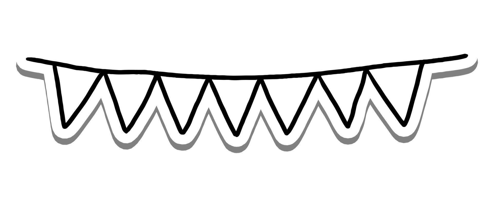 Black line Party Flag on white silhouette and gray shadow. Hand drawn cartoon style. illustration for decorate and any design. vector
