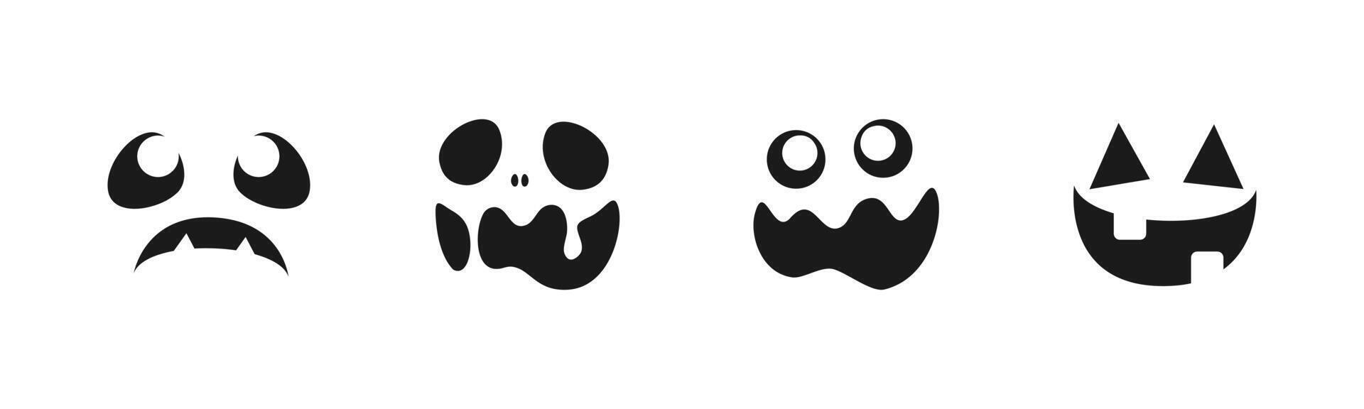 Scary Monster Faces Set. Jack O Lantern Face Halloween Pumpkin Icon Collection. Simple Creepy Horror Illustrations. vector