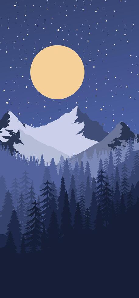 A night scene with mountains and trees vector