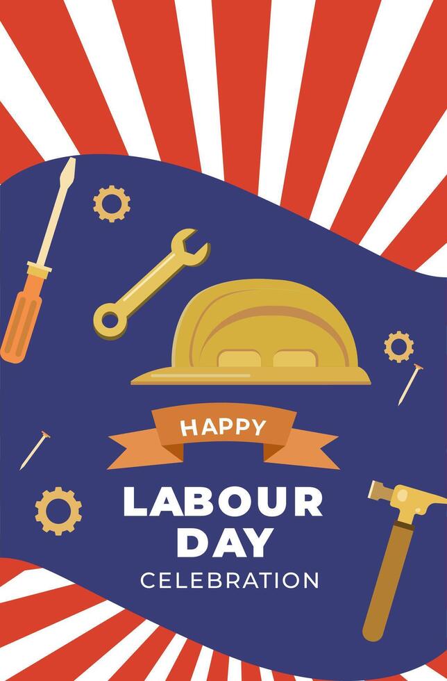Happy labour day celebration with tools and hammer vector