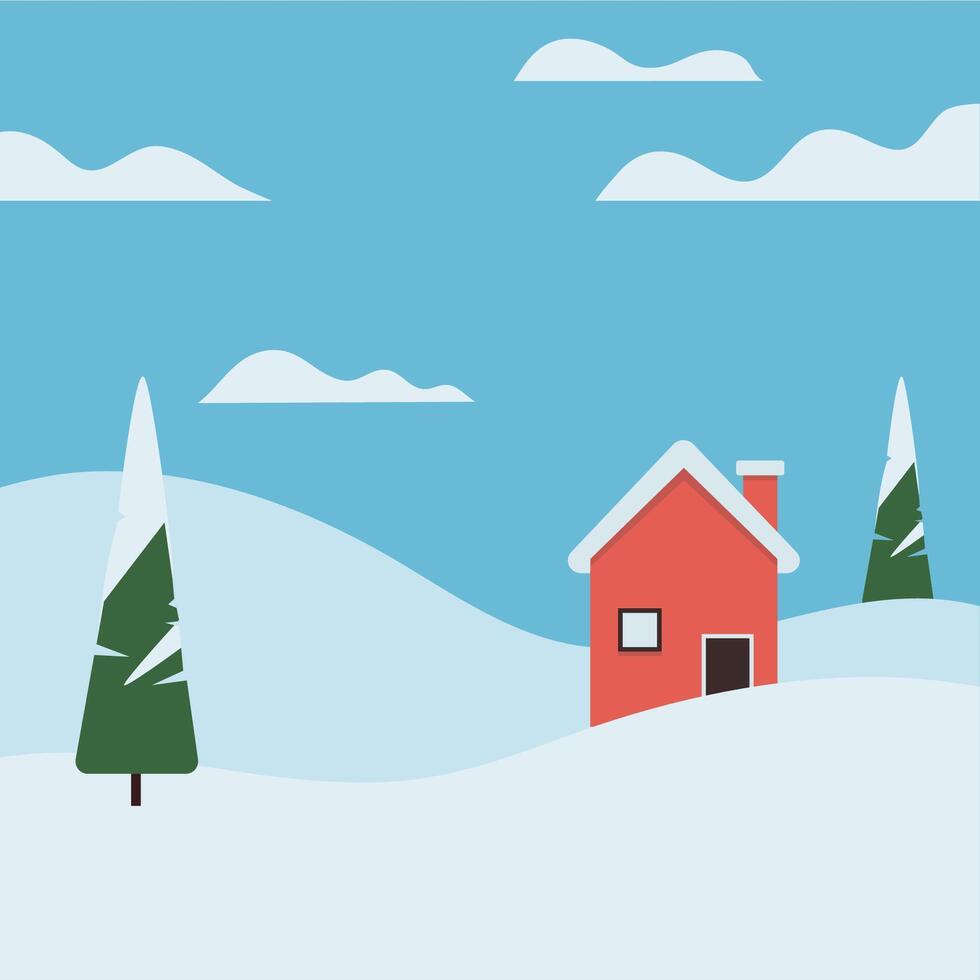 Winter landscape with house and trees vector