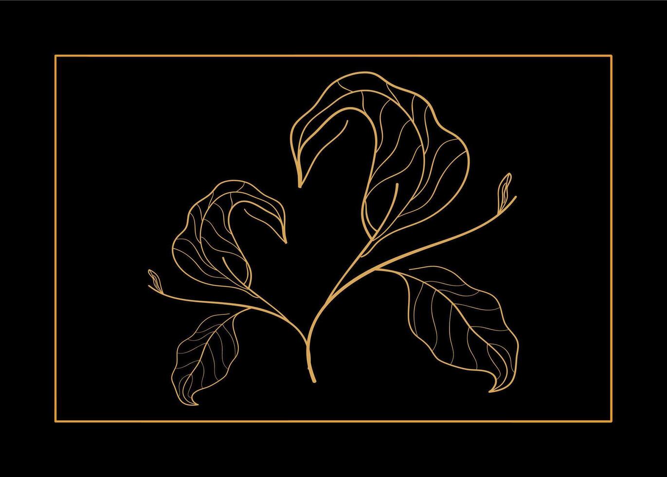 Gold line biomorphism leaf vector