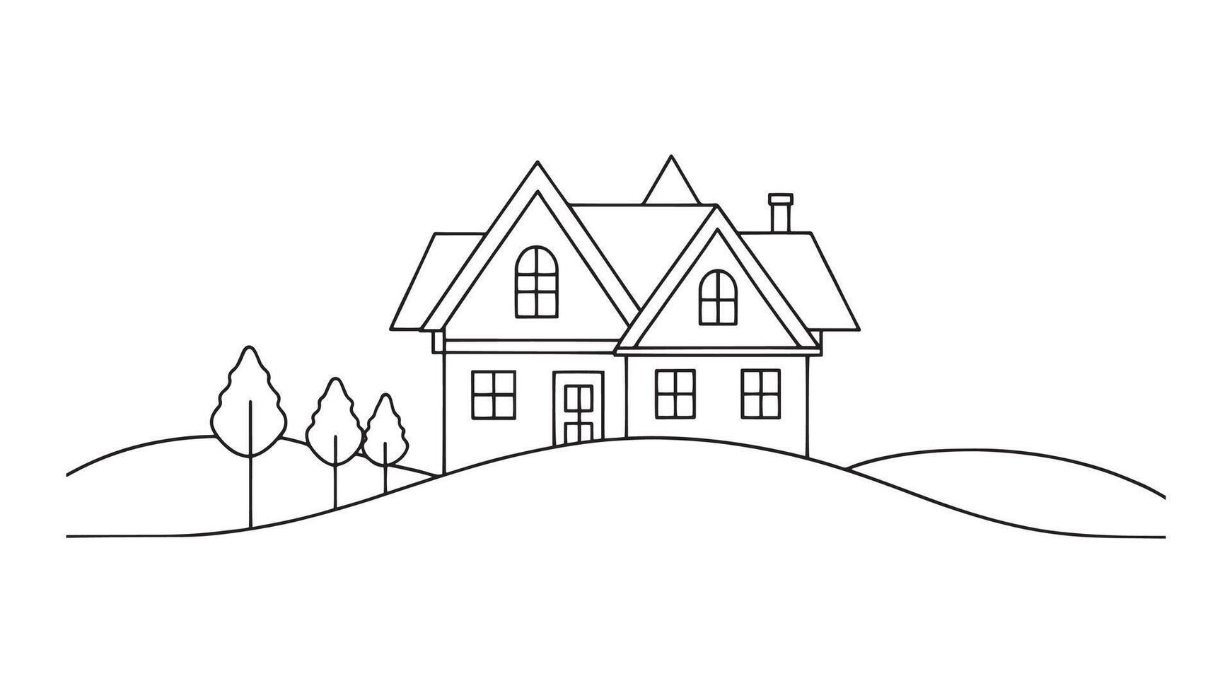 Harmony Hill House continuous line art isolated flat illustration on white background. vector