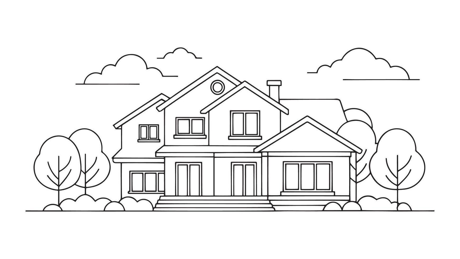 Meadowbrook Villa continuous line art isolated flat illustration on white background vector