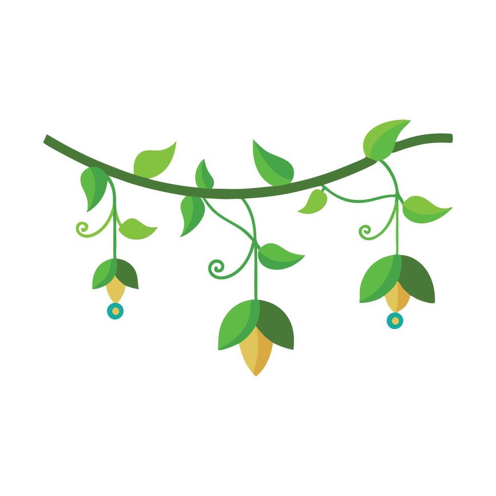 Green vine hanging decoration element isolated flat illustration on white background vector