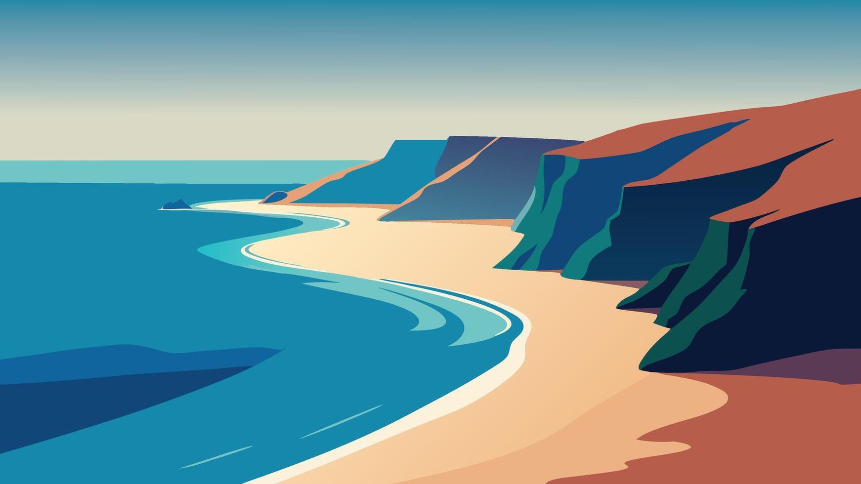 Aerial view showcasing a stunning beach bordered by dramatic cliffs, highlighting the natural beauty of the coastline flat illustration vector