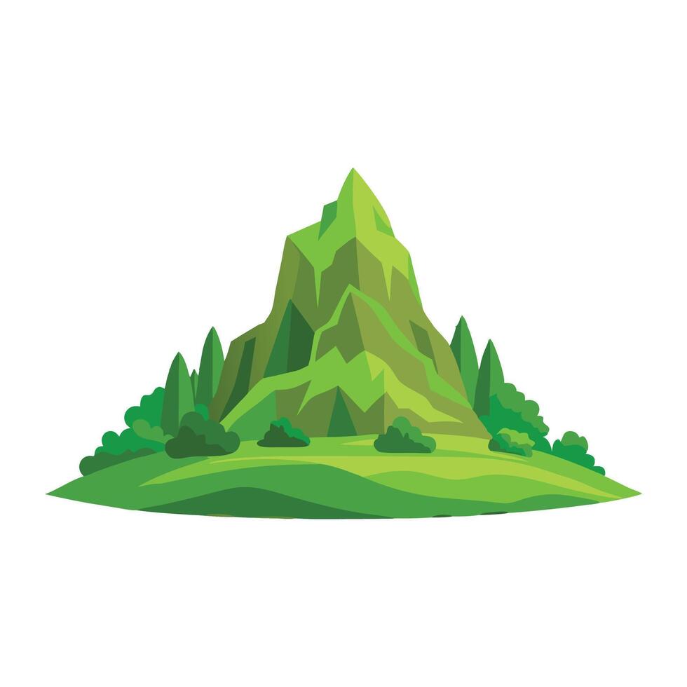 Lush green rocky hilltop landscape isolated flat illustration on white background. vector