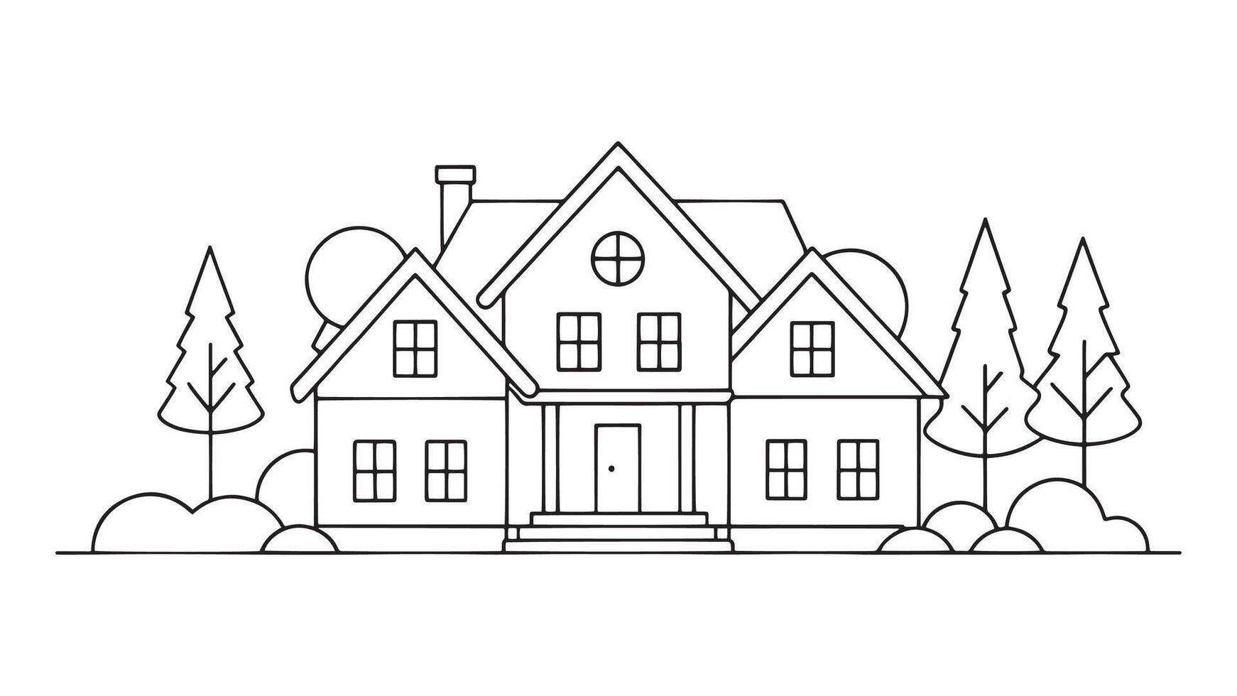 Cedarcrest House continuous line art isolated flat illustration on white background vector