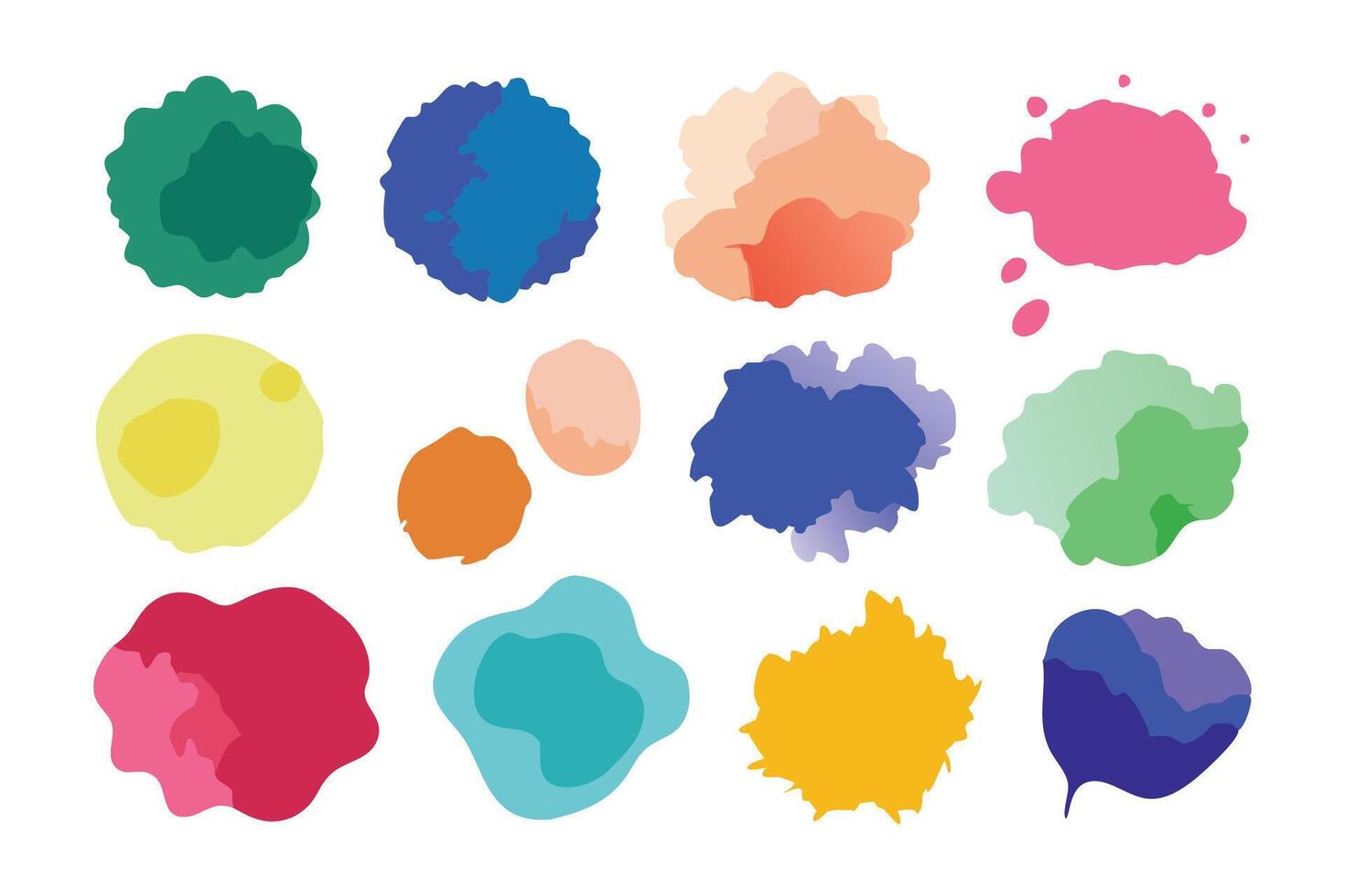Watercolor blotches and stains flat illustration set on white background. vector