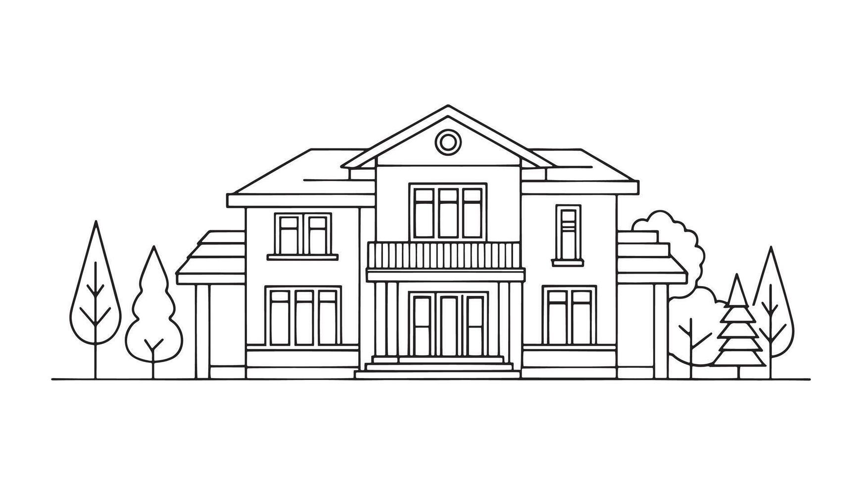 Cedar Lane Villa continuous line art isolated flat illustration on white background vector