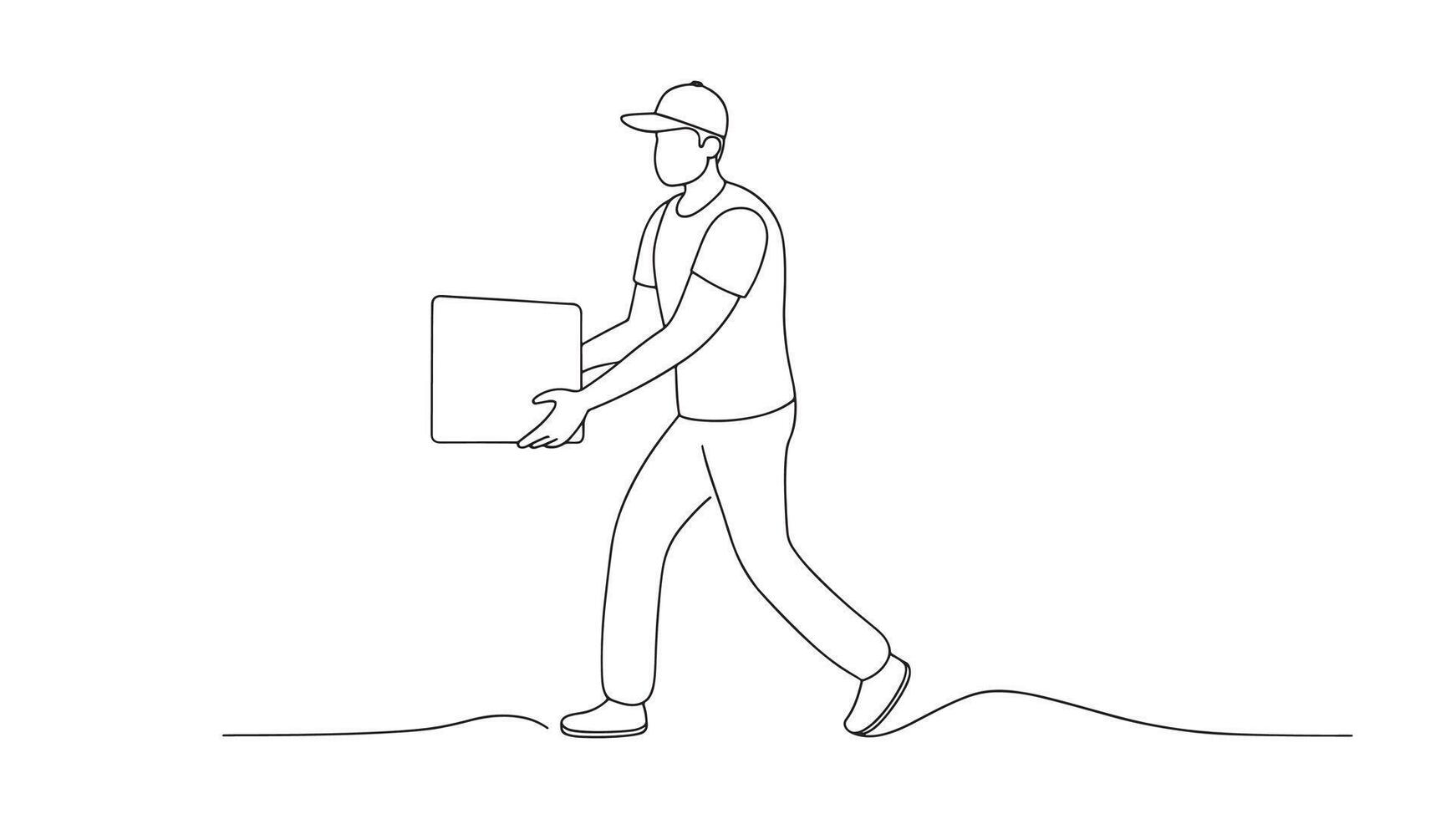 Man is seen carrying a box isolated doodle line art flat illustration on white backgorund vector
