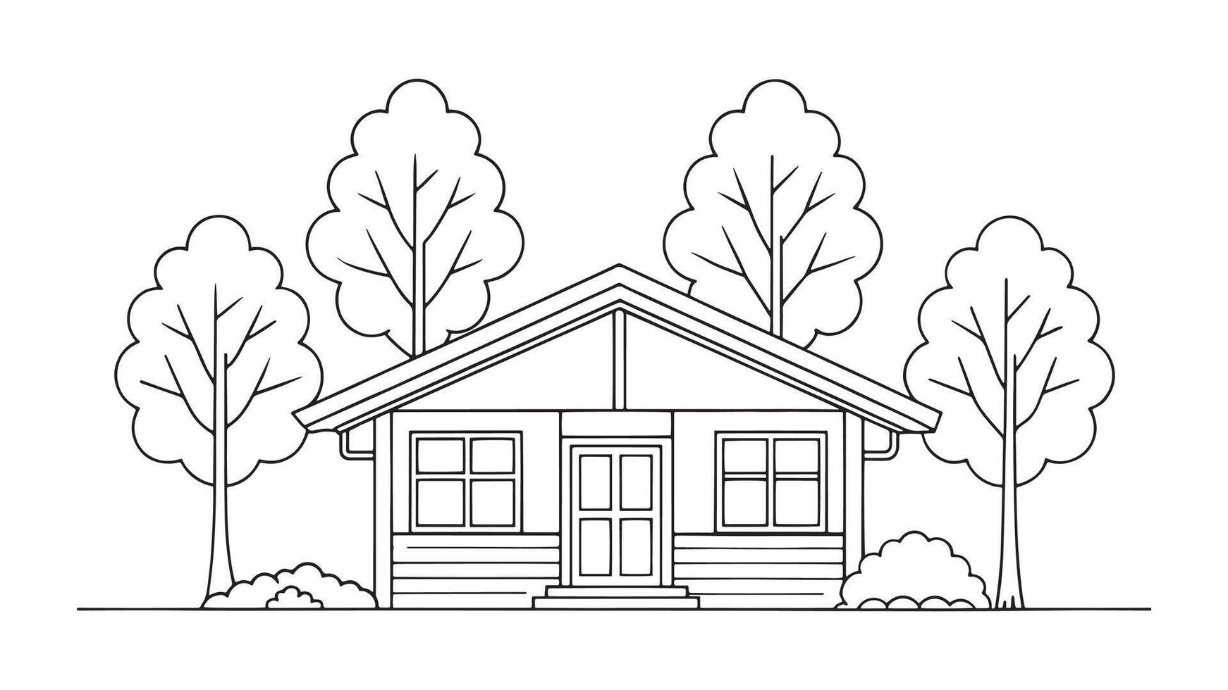 Birchwood Bungalow continuous line art isolated flat illustration on white background. vector