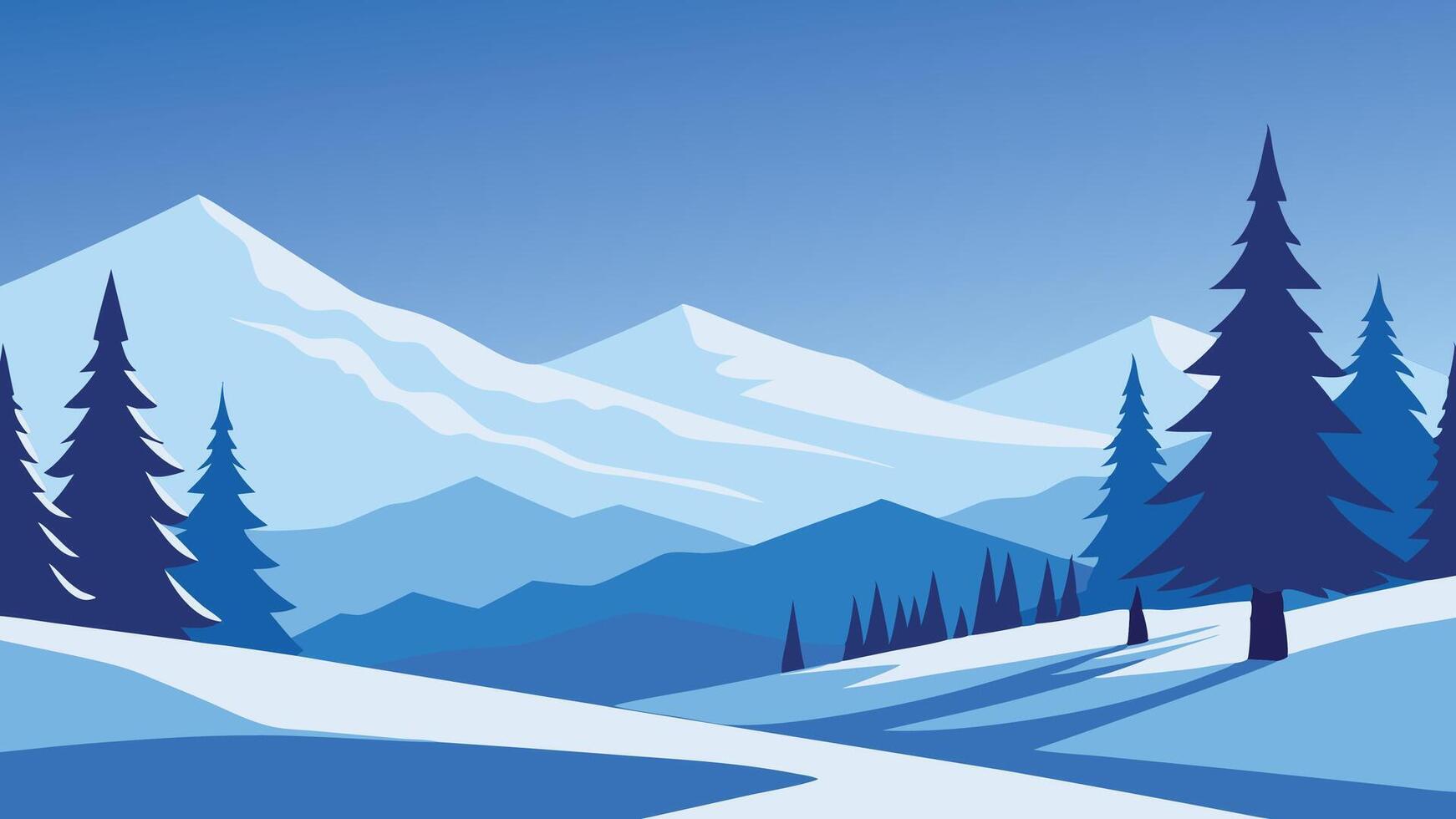 Winter forest scene featuring snow covered trees, creating a tranquil and picturesque landscape flat illustration vector