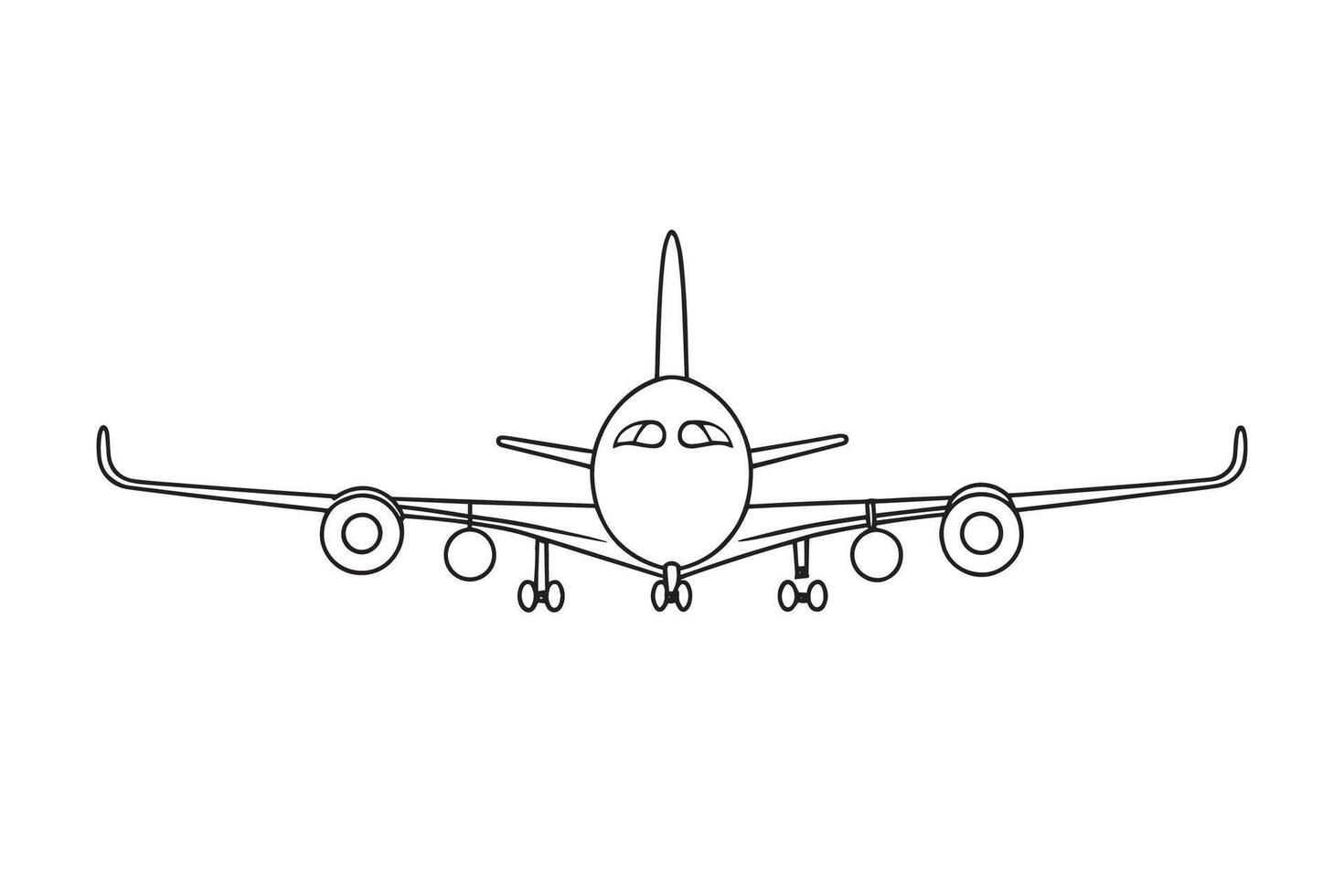 Front view of passenger plane flying. continuous line art isolated on white background vector