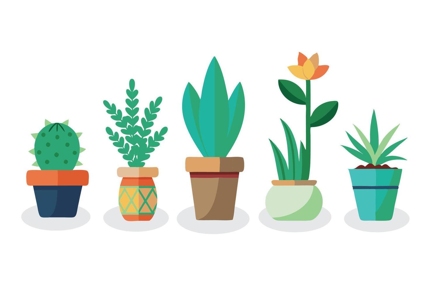A collection of potted plants isolated flat illustration on white background vector