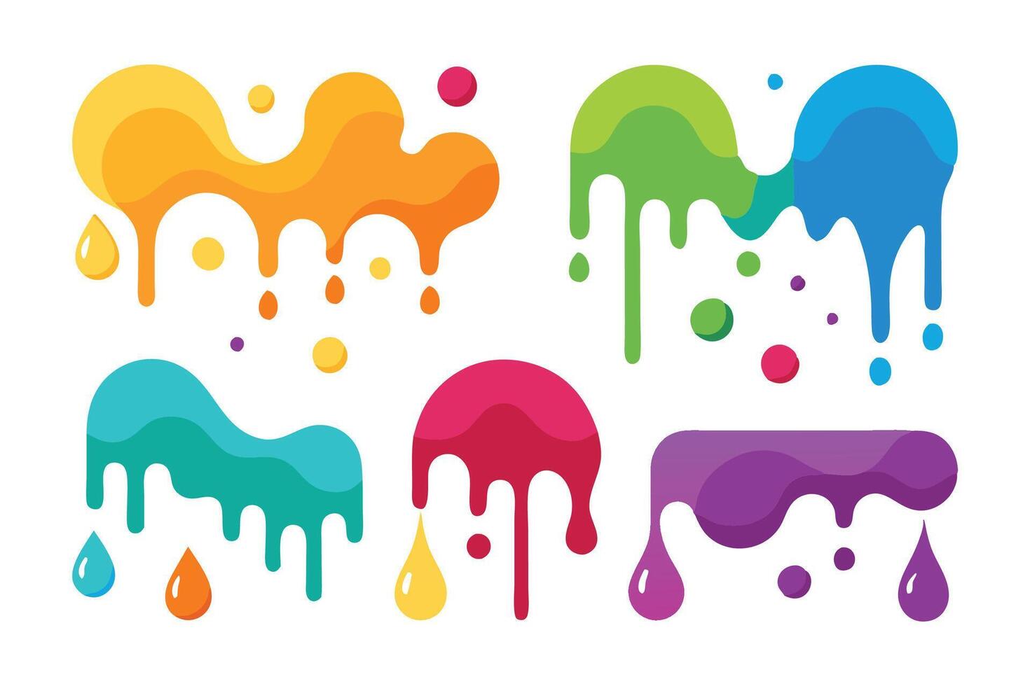 Colorful liquid flow realistic flat illustration set on white background vector