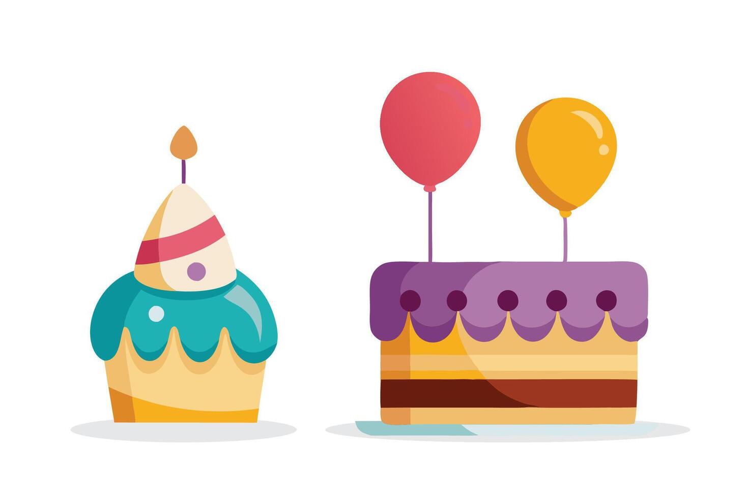 Birthday cake birthday dessert balloon isolated flat illustration on white background vector