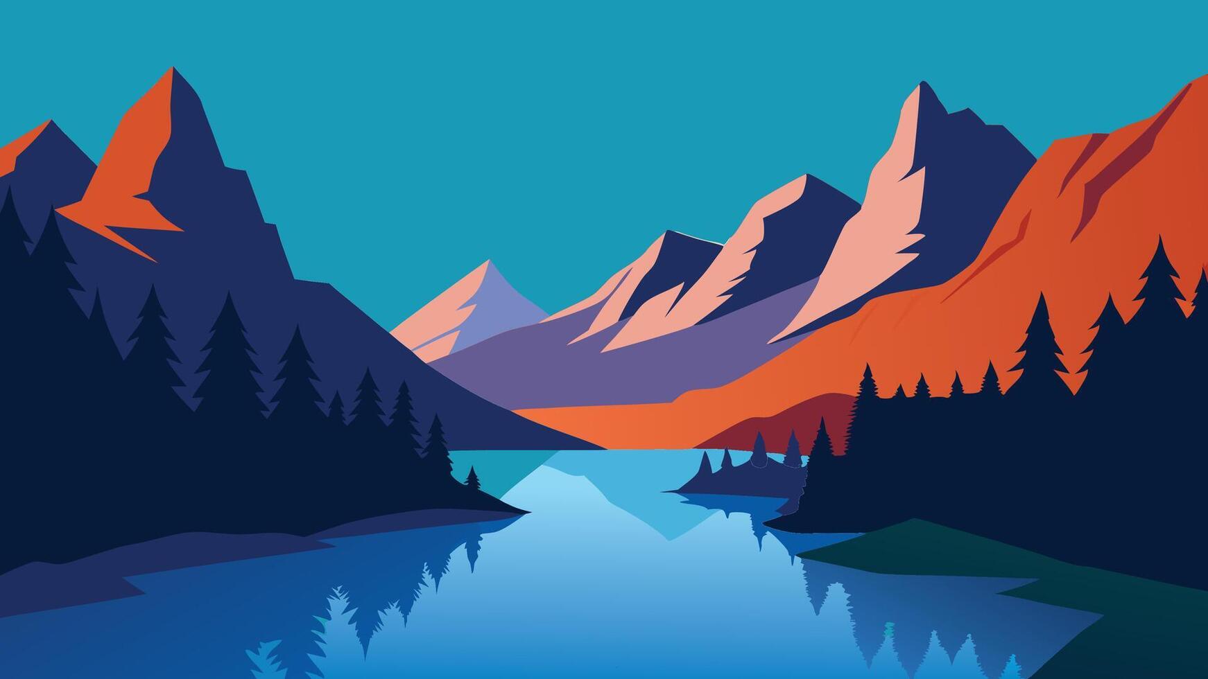 Landscape of the Dolomites with breathtaking mountains surrounding a tranquil lake, epitomizing natural splendor flat illustration. vector