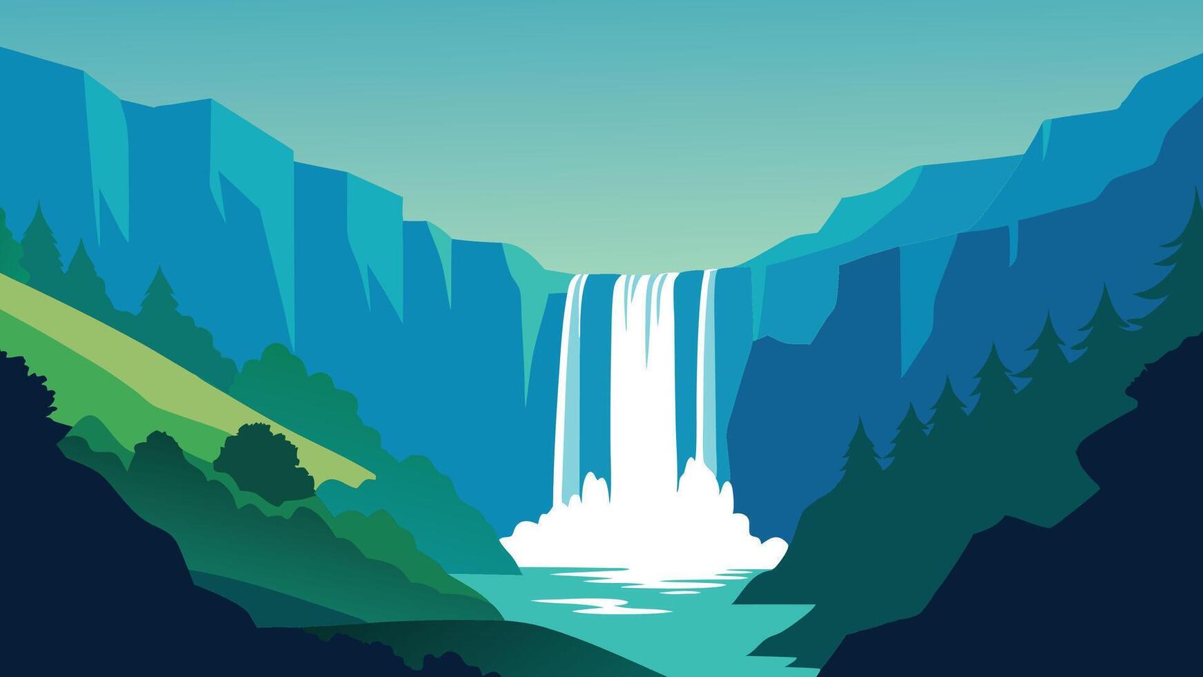 Stunning waterfall in Croatia, cascading over rocks surrounded by lush greenery and vibrant natural scenery flat illustration vector