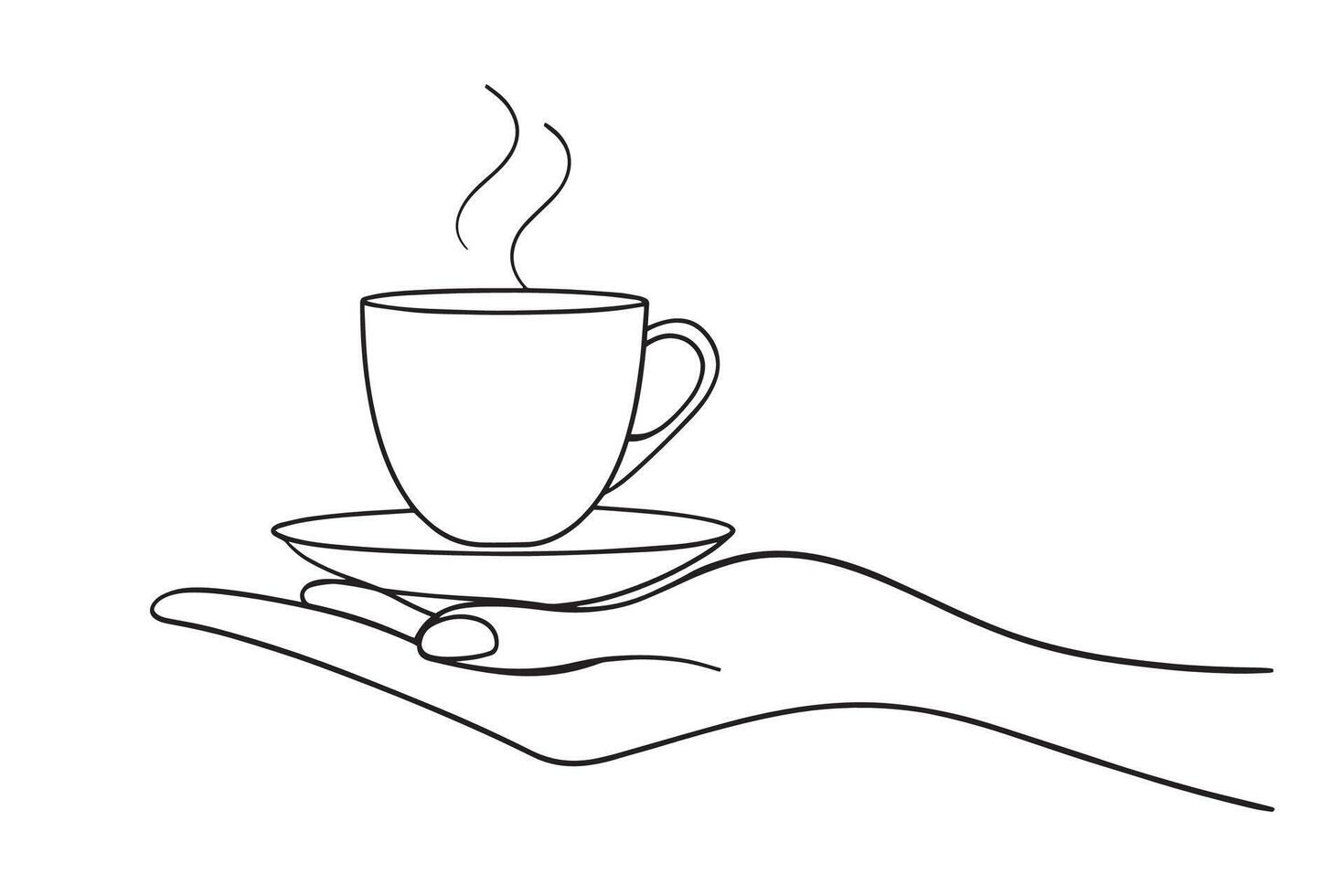 Cup in human hand. continuous line art isolated on white background. vector