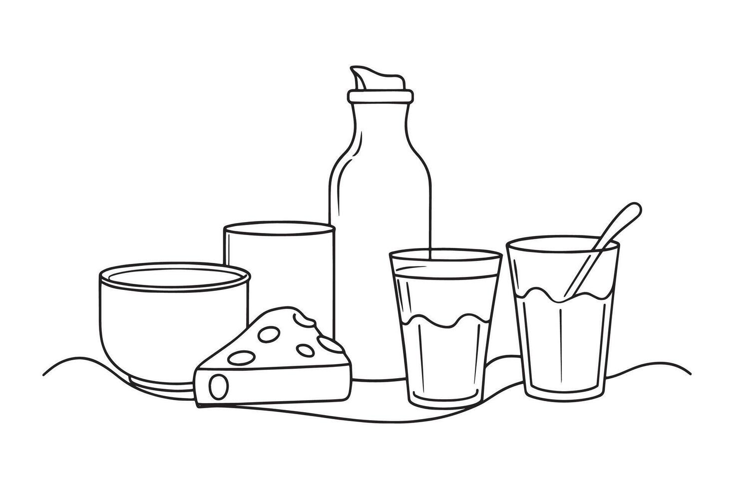 Dairy products continuous line art isolated on white background vector