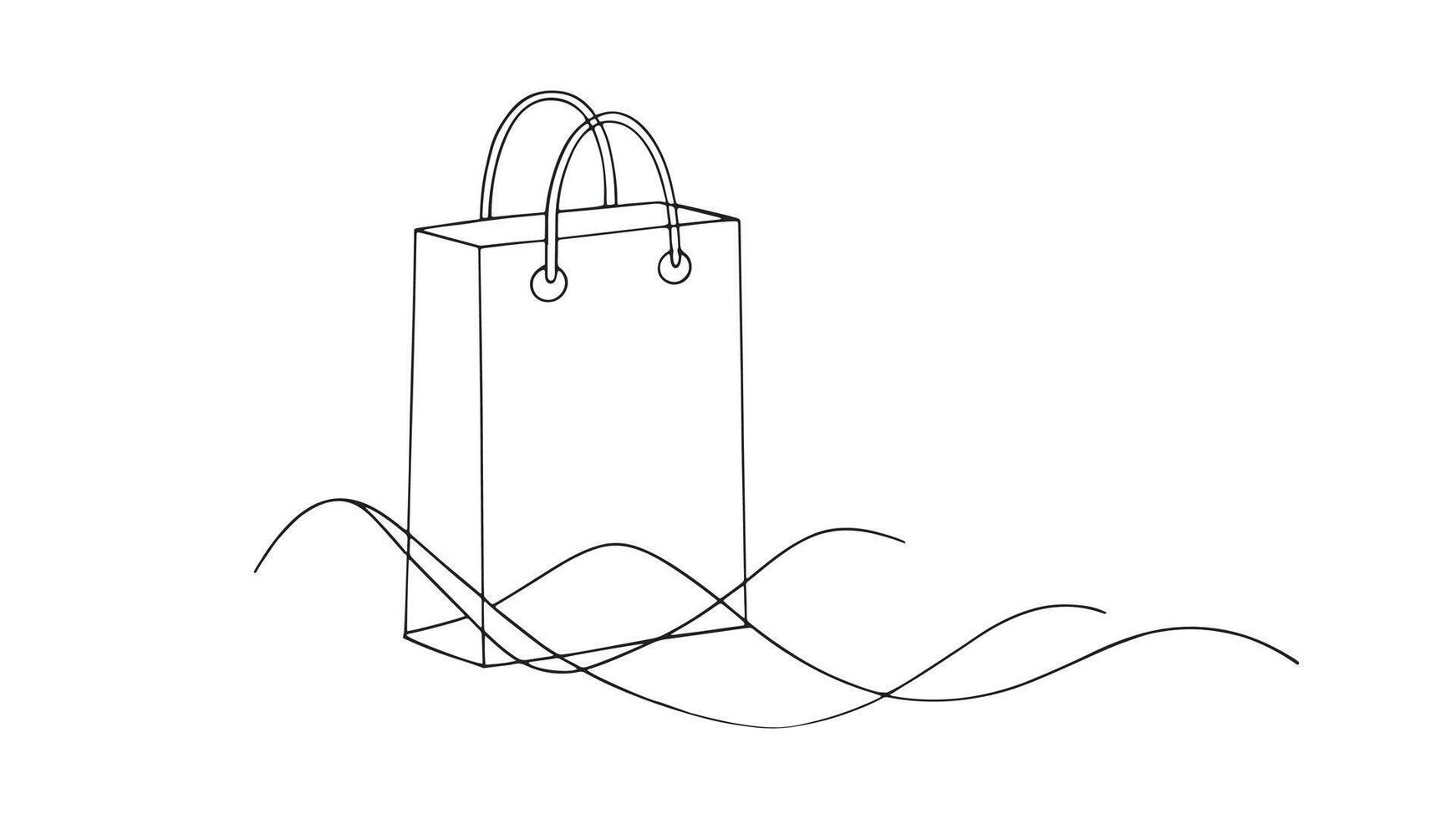 Paper bag continuous line art isolated on white background vector
