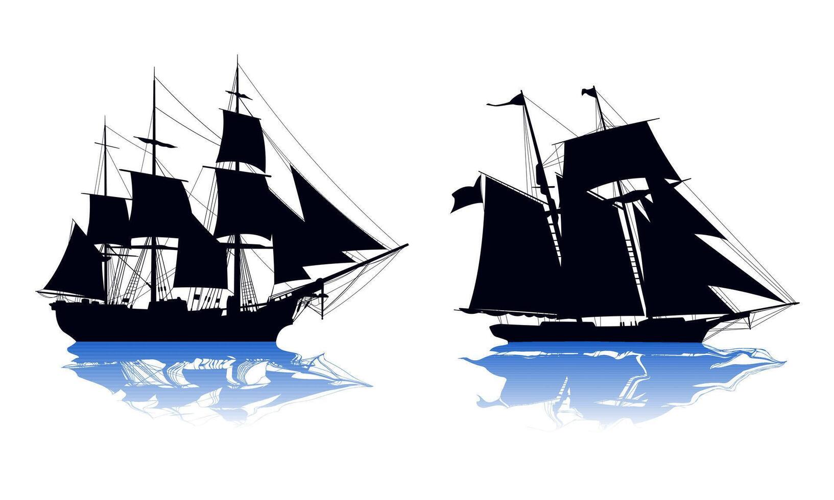 Silhouette image of a sailboat in the ocean. Suitable for design elements from sailing and sea adventures. Pirate ship. vector