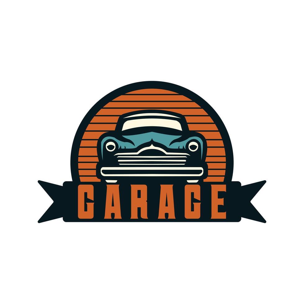 Retro car repair garage sign. Custom restoration shop. vector