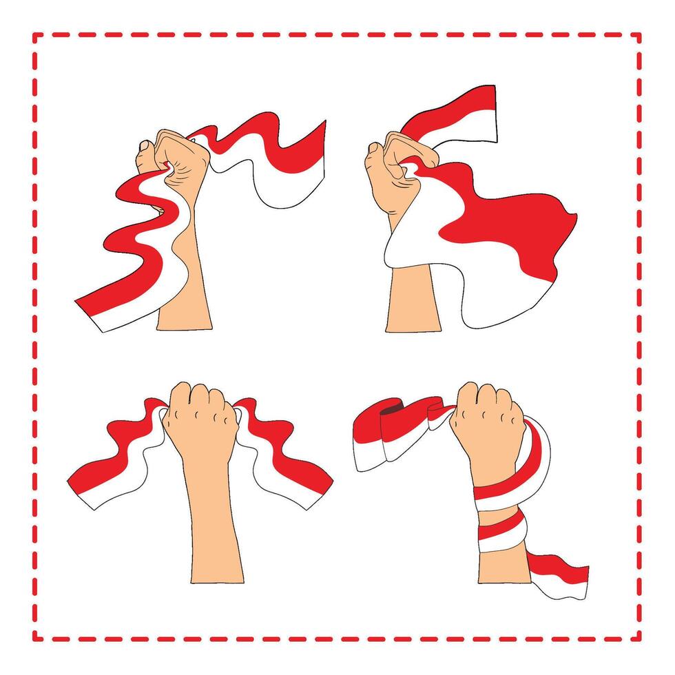 Independence day Indonesia pancasila hold the flag red white hand hold vector