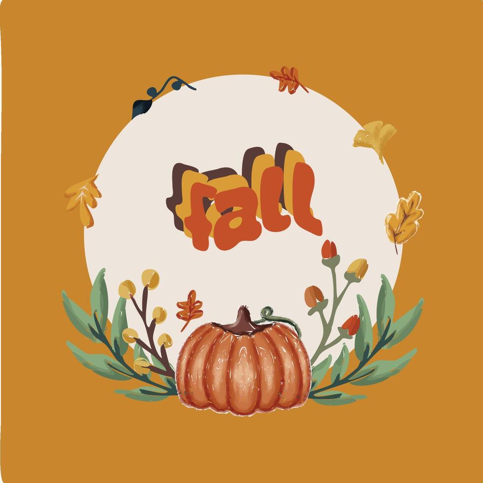 Fall Greeting card design flower pumkin and dry leaves for frame typography vector