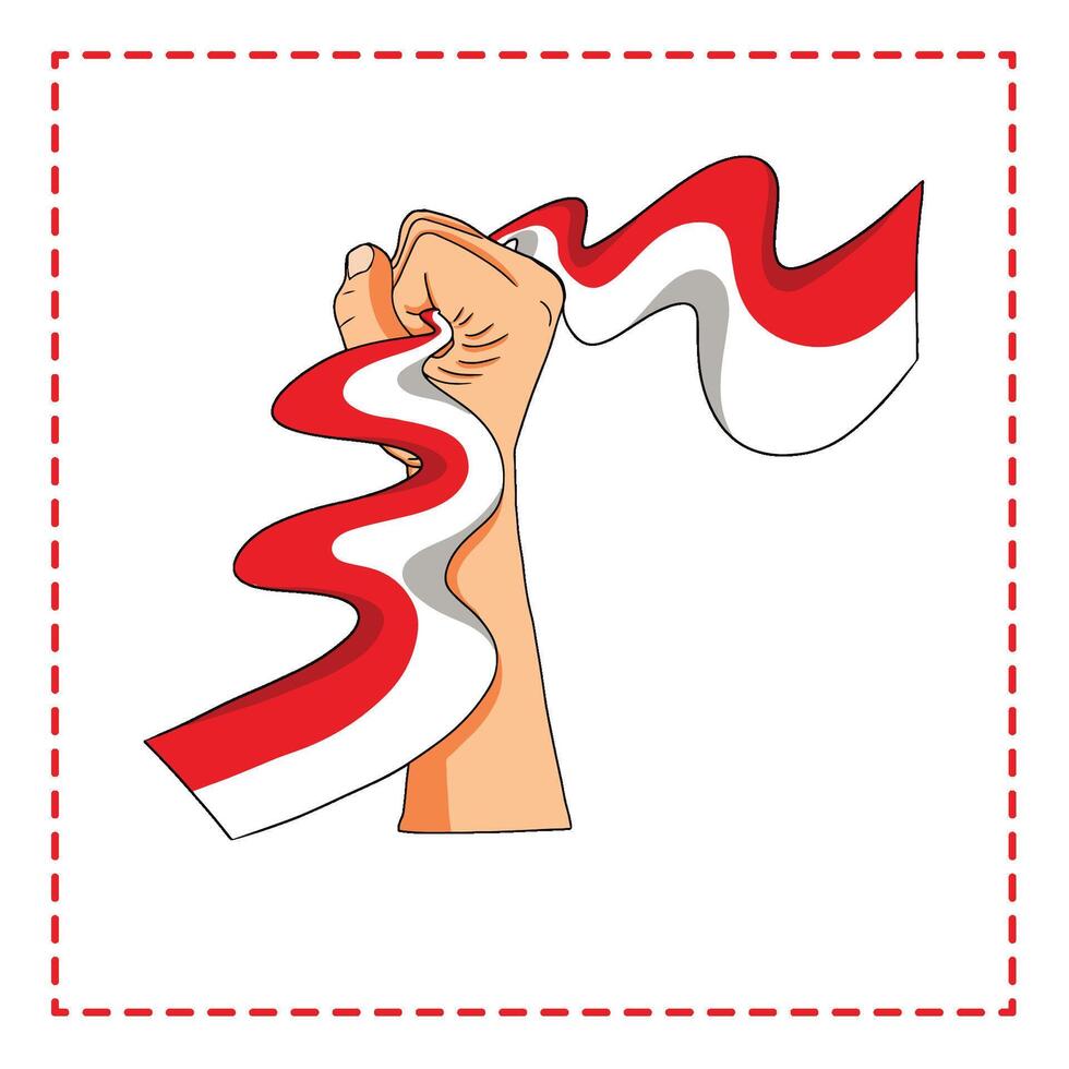 Independence day Indonesia caricature cartoon hand hold the flag illustration vector