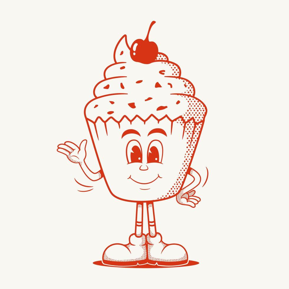 Cup Cake Character, Retro Mascot Character vector